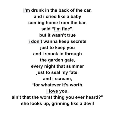 i'm drunk in the back of the car lyrics